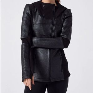 🌟Blanc Noir asymmetrical hooded moto jacket!